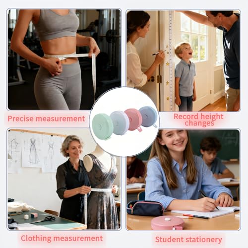 Retractable Measuring Tape Set,4-Pack Soft Tape Measure/Auto-Retracting, 60" 150cm Flexible Sewing Tailor Tape, Body Measuring Tape for Body & Fabric, Dual Scale with Inches & Centimeters