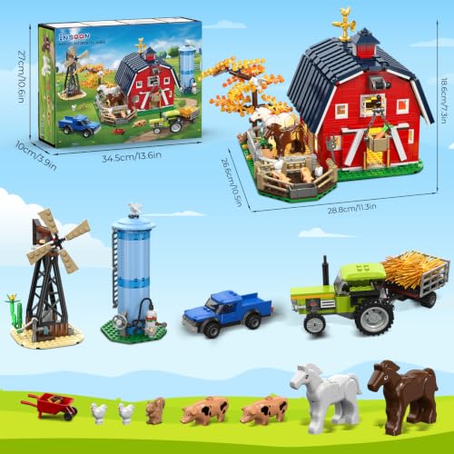 INSOON Western Farm Barn House Building Set with Lights for Boys Girls 8+