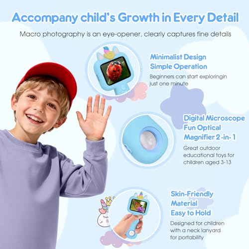 2.4" Screen Kids Microscope, 4K Handheld Digital Microscope - color: Blue