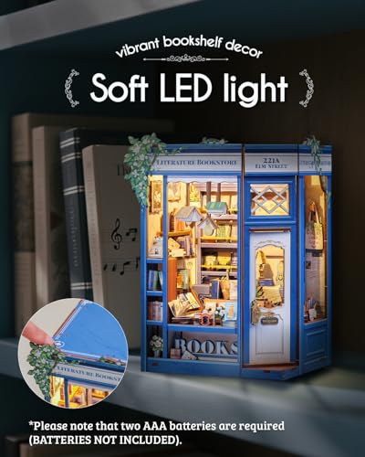Book Nook Kit Literature Bookstore - 3D Wooden Puzzles with LED - color: Literature Bookstore