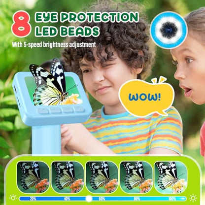 IMICHI Microscope for Kids 50X-1000X - 2 inch IPS HD Screen, 32GB Storage Card, 1080P Video, 2-Hour Battery Life, Easy Carry, Slides Included - Perfect Science Kit Gift for Kids Ages 8-12 Blue - color: Blue