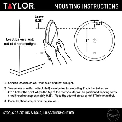 Taylor Precision Products 6700LC Big and Bold Dial Thermometer, 13.25", Lilac - color: Lilac, size: 13.25 inches (Pack of 1)