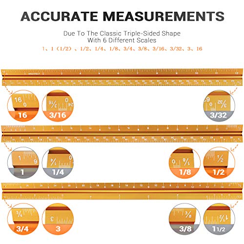 12" Architectural Scale Ruler Aluminum Architect Scale Ruler, Golden - color: Golden