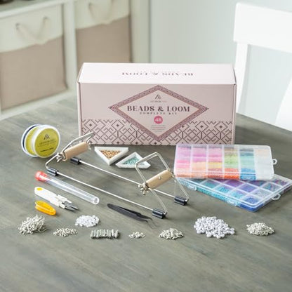 Complete Bead Loom Kit with 24,000 Colorful Glass Beads for Jewelry Making, Non-Stretch Thread and Big-Eye Beading Needles - DIY Craft Supplies Set for Creating Beaded Bracelets, Earrings, Rings