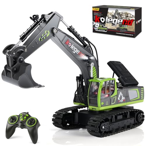kolegend Remote Control Excavator Toy 16 Inch, 11 Channel RC Construction Vehicles Hydraulic Haulers Digger Toys Gift for 6 7 8 9 10 Years Old Kids Boys - color: Green