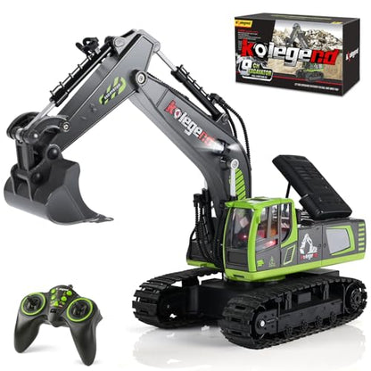 kolegend Remote Control Excavator Toy 16 Inch, 11 Channel RC Construction Vehicles Hydraulic Haulers Digger Toys Gift for 6 7 8 9 10 Years Old Kids Boys - color: Green