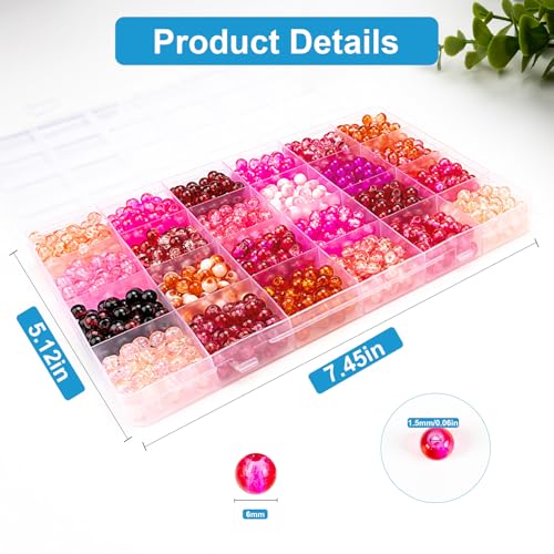 XSEINO About 1200pcs 6mm Crack Glass Beads Red Series Bracelet Making Kit - color: Blush Pink