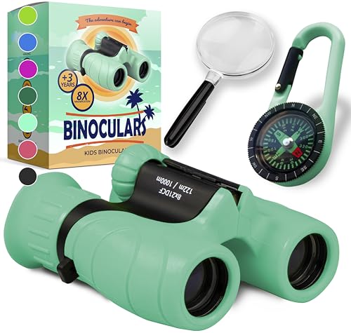 Binoculars for Kids – Perfect Toy for Little Boys and Girls – Extensive Set Incl. Magnifying Glass & Compass – Powerful Magnification 8X21 – 3 to 12 Year Old Kids for Toddler - color: Mint Green