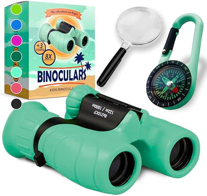 Binoculars for Kids – Perfect Toy for Little Boys and Girls – Extensive Set Incl. Magnifying Glass & Compass – Powerful Magnification 8X21 – 3 to 12 Year Old Kids for Toddler - color: Mint Green
