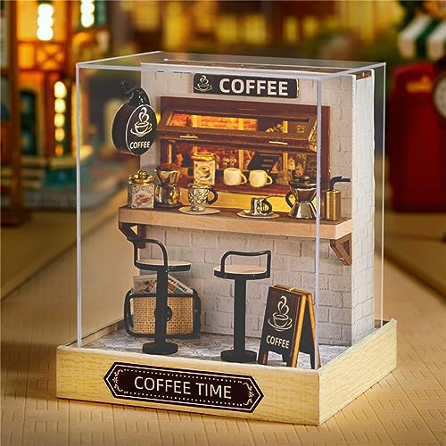 Flever Dollhouse Miniature DIY House Kit Creative Room with Furniture for Romantic Valentine's Gift (Coffee Time) - color: Coffee Time