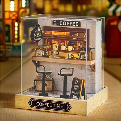 Flever Dollhouse Miniature DIY House Kit Creative Room with Furniture for Romantic Valentine's Gift (Coffee Time) - color: Coffee Time