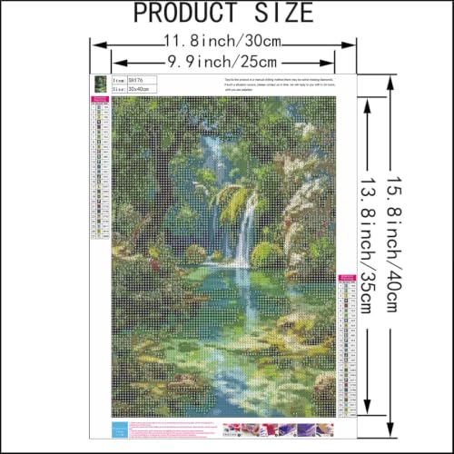 Waterfall Diamond Art Painting Kits for Adults Landscaped Art 12 x 16 inch - color: SH176