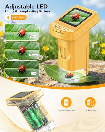 Handheld Portable Microscope for Kids, 120X-1200X for Ages 6-12 Boys Girls - color: Handheld Yellow