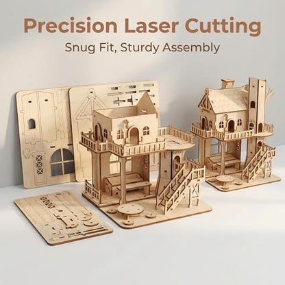 DIY 3D Wooden Puzzle House Kit, Wood Architectural Puzzle, Realistic House Building Model, Creative Home Decor, Ideal Gifts for Adults, Birthdays, Christmas & Special Occasions