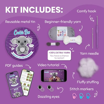 Cookie Box Crochet Kit for Beginners, Koala Coal - color: Gray