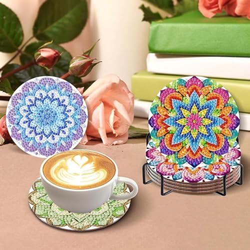 XUCNWL 8 PCS Flowers Diamond Art Coasters Kit for Adults,4X4 Inch - color: Flower-3