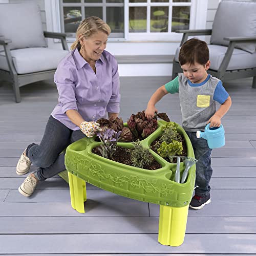 Simplay3 Seed to Sprout Raised Garden Planter, Kids Outdoor Kit with Garden Tools for Growing Flowers or Vegetables, Green, Made in USA