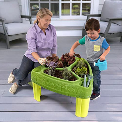 Simplay3 Seed to Sprout Raised Garden Planter, Kids Outdoor Kit with Garden Tools for Growing Flowers or Vegetables, Green, Made in USA