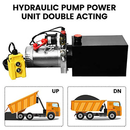 DC HOUSE Hydraulic Pump 12V Dump Trailer Pump 8 Quart Hydraulic Power Units Electric Hydraulic Pump for Dump Trailer and DIY Hydraulic Systems(8 Quart Double Acting) - size: 8 Quart Double