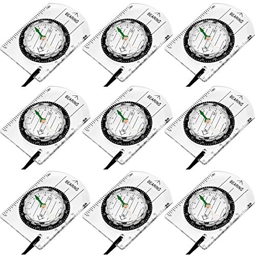 BBTO 9 Pieces Orienteering Compass Hiking Backpacking Camping Compass Map Reading Outdoor Waterproof Tool for Scout Kids Women