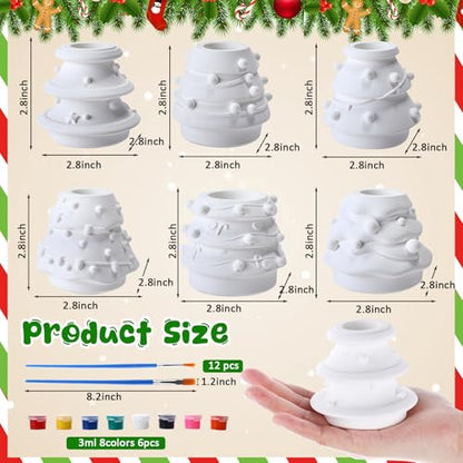 Vesici 6 Sets Christmas Paint Your Own Succulent Planter Ceramic Mini Unpainted Flower Pots Xmas Trees DIY Paintable Bisque Gift for Winter Holiday Craft Project Activity Party Favor