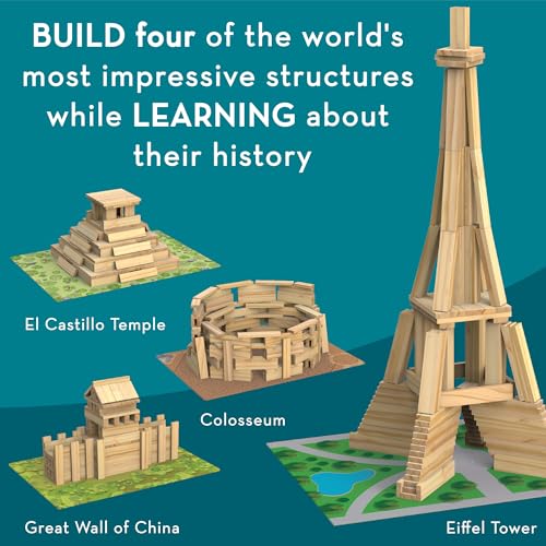 MindWare KEVA Models Monuments - 154 Wooden Building Planks & Step-by-Step Instructions to Build Iconic World Landmarks