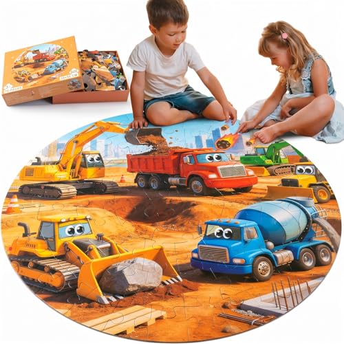 Civaner 70 Pieces Floor Puzzles Round Large Puzzles, Construction Vehicles - style: Construction Vehicles