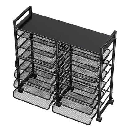 Simple Trending 15-Tier Rolling File Cart, Desk File Organizer with 14 Mesh Sliding Trays, Letter & Legal Paper Storage Rolling Utility Cart for Office Home School, Black - style: 15-Tier Black