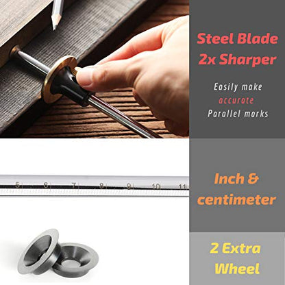 Mr. Pen Wheel Marking Gauge, 2 Extra Blades, Laser Engraved Graduations, Solid Brass Face, Adjustable