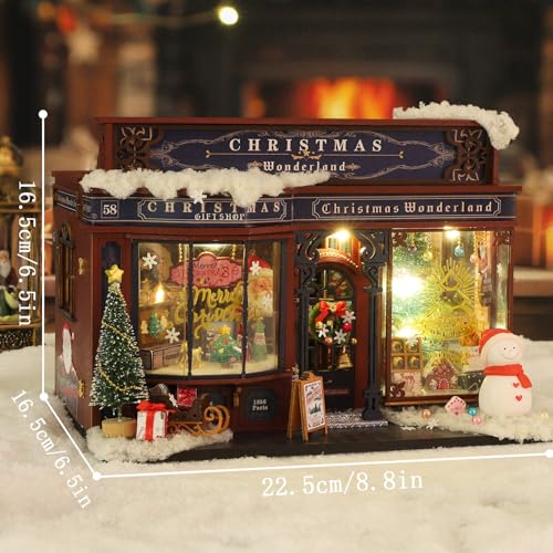 fifijoy Christmas Miniature Dollhouse Kit, DIY Dollhouse Miniature House Kit for Adults, Tiny House Kits Mini Model Building Sets with Music (Christmas Wonderland) - color: Christmas Wonderland