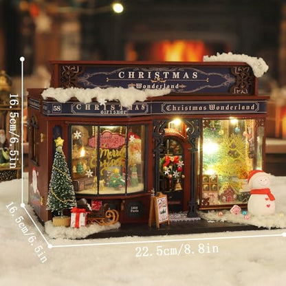 fifijoy Christmas Miniature Dollhouse Kit, DIY Dollhouse Miniature House Kit for Adults, Tiny House Kits Mini Model Building Sets with Music (Christmas Wonderland) - color: Christmas Wonderland