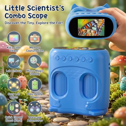 2-in-1 Kids Microscope and Telescope, 1000X Handheld Digital Microscope for Kids, 2.0" Screen, 8 LED, 10X Pocket Telescope for Outdoor, 1080P Camera STEM Toys Gifts for Boys Girls 4-12, Indigo - color: Indigo