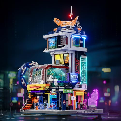 Lumibricks Cyberpunk Floating-Train-Station Lighting Building Set, 2760 Pcs