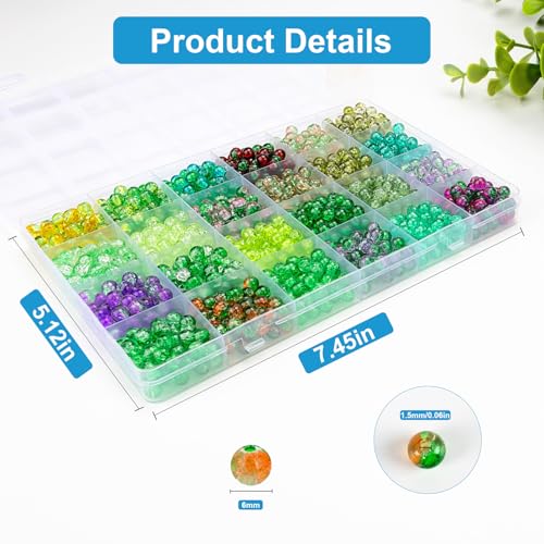 XSEINO About 1200pcs 6mm Green Crack Glass Beads Bracelet Making Kit - color: Mystic Green