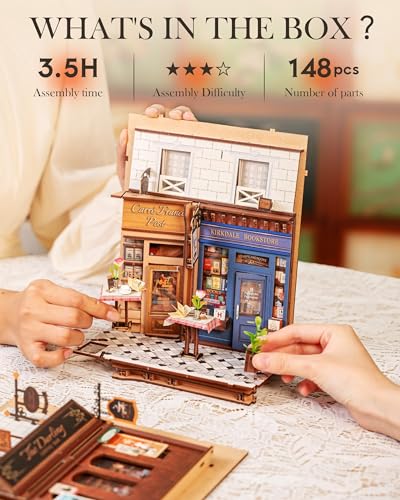 Rolife 3.5 hrs Beginner Friendly Book Nook - 3D Wooden Puzzle with LED Lights and Dust Cover - DIY Miniature House Kit Bookshelf Insert Decor - Arcade Dating (TGB10)