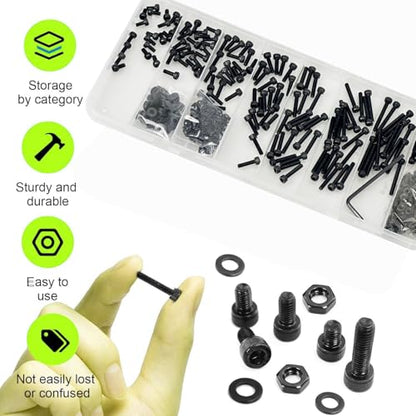 480Pcs M4 Screws,M4x6/8/12/16/20/25/30 mm Screw kit,Hex Socket Head Cap Bolts,12.9 Grade Black Zinc Plated for 3D Printer - size: M4x6/8/12/16/20/25/30mm