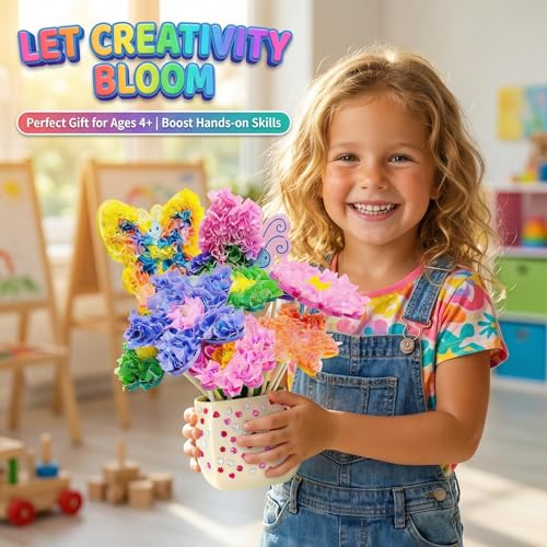 AGENTLAN Poke Art Bouquet Craft Kit,Mess-Free 3D Crafts for Kids Ages 3-8 - style: Flower