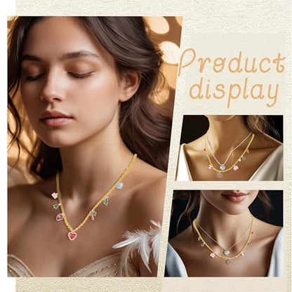 HUISUYTON 18K Gold 59FT 12Roll Necklace Chain Kit for Jewelry Making - color: 18k Gold Plated and Stainless Steel Silver-59Ft+Pendants