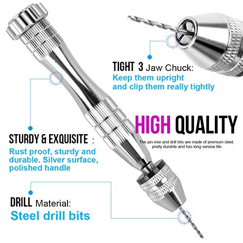 LEOBRO Hand Drill, Steel Pin Vise with 10 PCS Small Drill Bits (0.8 mm-3 mm), for Resin, Wood, Clay, DIY Crafts Keychains Jewelry Making - color: A-silver