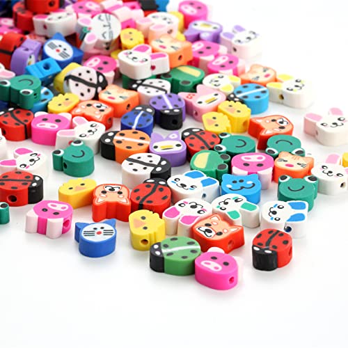 100pcs Animal Polymer Clay Spacer Beads for Women Jewelry Making DIY Bracelet Necklace Earrings Accessories (Animal) - color: Animal