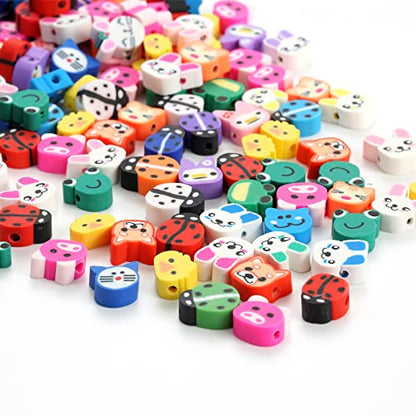 100pcs Animal Polymer Clay Spacer Beads for Women Jewelry Making DIY Bracelet Necklace Earrings Accessories (Animal) - color: Animal