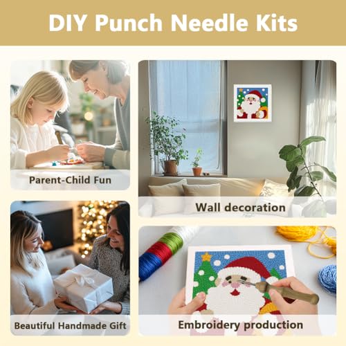 DOODLREAM Christmas Santa Claus DIY Punch Needle Embroidery Kit for Adult Beginner, 9.4" Punch Stitching Craft Set for Starter with Frame, Fabric Pattern, Threader, Yarn, Pinch Needle - color: Santa Claus
