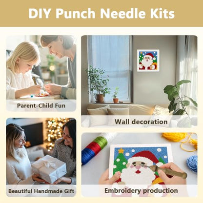 DOODLREAM Christmas Santa Claus DIY Punch Needle Embroidery Kit for Adult Beginner, 9.4" Punch Stitching Craft Set for Starter with Frame, Fabric Pattern, Threader, Yarn, Pinch Needle - color: Santa Claus