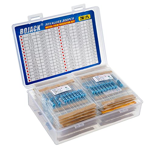BOJACK 300 Pcs 30 Values Resistor Kit 1 Ohm - 1M Ohm with 1% 2W Metal Film Resistors Assortment - size: 2 W