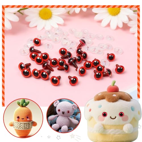 TOAOB 60pcs 12mm Red Safety Eyes for Crocheting Craft Stuffed Animals Eye - color: Red