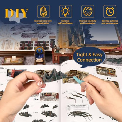 MiniCity Napoleon Book Nook Kit, DIY Wooden Miniature House Puzzle with LED - color: Napoléon