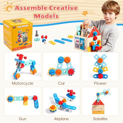 Wooden Toddler Tool Bench with Construction Tools, Screws, Gears & Latches - color: Variedness