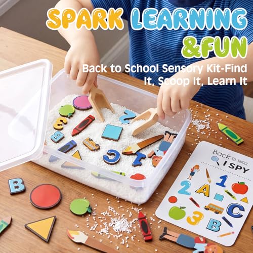 Beeveer 22 Pcs Sensory Bin Fillers for Kids Back to School Sensory Toy Kit Counting Sorting Fine Motor Toys with Simulated Sugar, Bin, Wood Chip and Spoon for Girl Boy Preschool Education Activities