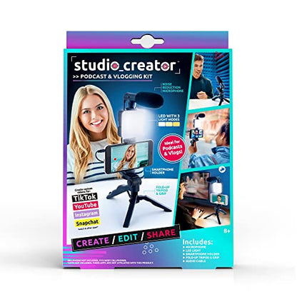 Canal Toys New Studio Creator Podcast & Vlogging Kit – Record Your own podcasts and Vlogs Like Your Favorite influencers! Fold-up Tripod, LED Light & Microphone. Ages 8+ - style: Podcast & Vlogging Kit