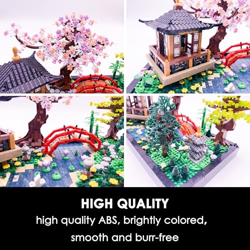 Micro Building Blocks Sets，Chinese Zen Garden Architecture and Cherry Blossom Bonsai Tree Building Toys for Adults，Japanese Sakura House Model，Creative Mini Bricks Gift for Kids 14+，2280 PCS
